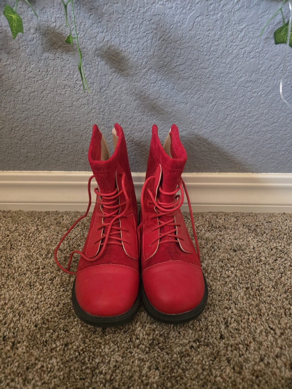 Girls Red Combat Boots